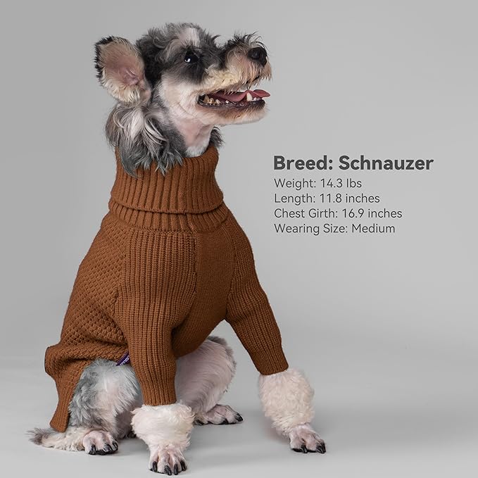 cyeollo Dog Sweaters for Medium Dogs Boy, Stretchy Warm Turtleneck Doggy Clothes for Fall Winter, Thermal Knit Pet Apparel with Sleeves, Brown XL