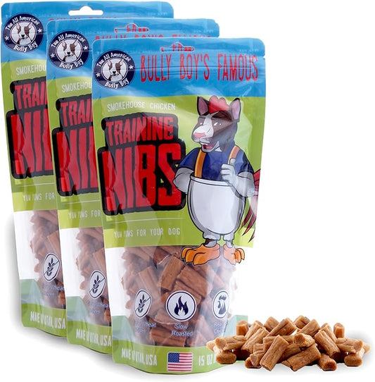 Bully Boy's Famous Chicken Training Nibs Dog Treats | Free from Wheat, Corn, Soy, or Gluten | USA Sourced Ingredients | with Smokehouse Chicken | Made in Utah | 15 oz - 3 Pack