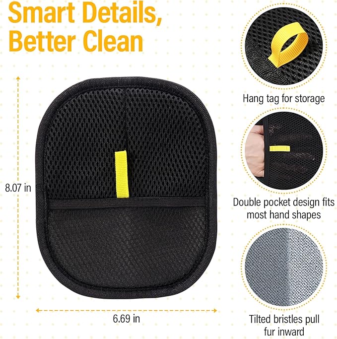 2 Pack Pet Hair Removal Glove for Cats & Dogs, Electrostatic Pet Hair Remover Gloves for Cats Hair, Reusable Magic Brush Pet Hair Remover Tool for Couch, Pet Bed, Clothes