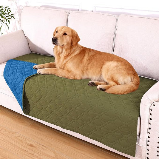 hyha Waterproof Dog Bed Blanket, Soft Pet Blankets, Waterproof Couch Cover for Dogs, Reversible Sofa Covers Washable for Furniture (40x90 Inch, Green/Navy Blue)