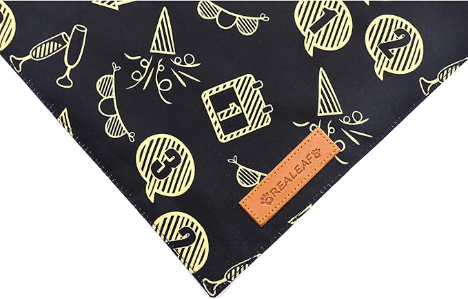 Realeaf Happy New Year Dog Bandanas 2 Pack, Reversible Holiday Pet Scarf for Boy and Girl, Premium Durable Fabric, Bandana for Small Medium Large and XLarge Dogs (X-Large)