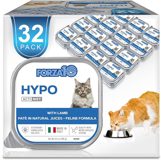 Forza10 - Cat Food, Vet-Approved Hypoallergenic Wet Cat Food, Non GMO, Lamb Flavor, Adult Cats with Allergies, Skin & Coat Support, Made in Italy (3.5 oz, 32 Pack)