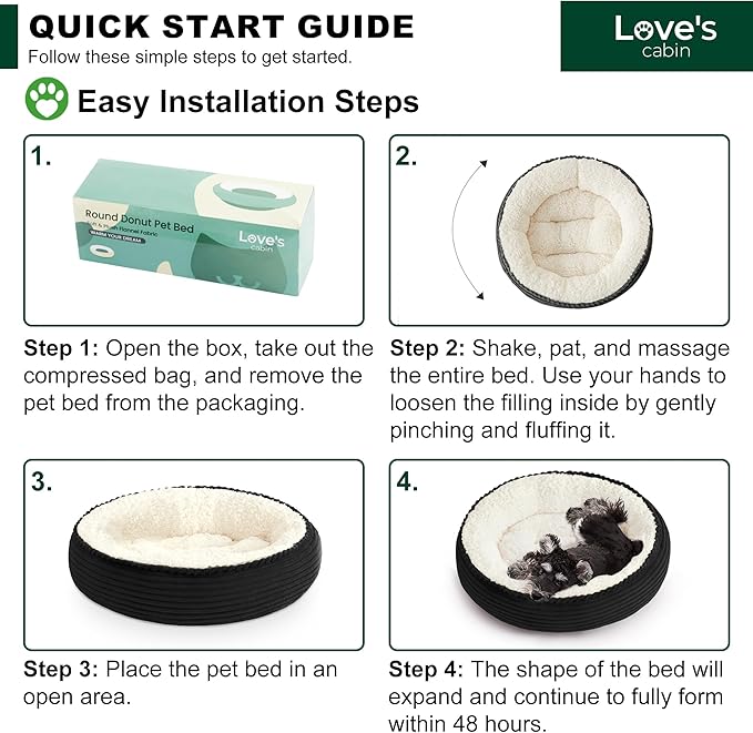 Love's cabin Round Donut Cat and Dog Cushion Bed, 25in Pet Bed for Small or Medium Dogs, Anti-Slip & Water-Resistant Bottom, Soft Durable Fabric Pet Beds, Washable Calming Cat Bed Black Stripe