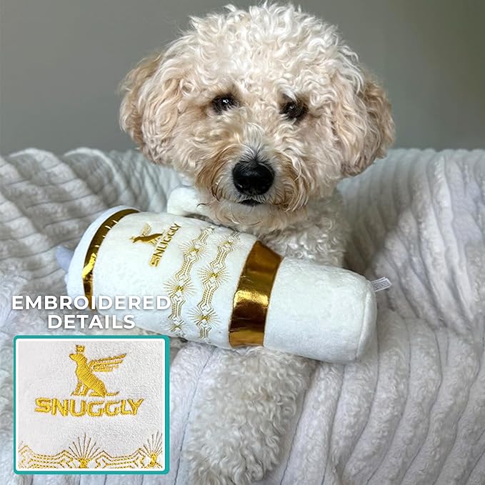 Haute Diggity Dog Holiday Snuggly Cup Plush Dog Toy for Small, Medium & Large Dogs, Interactive Funny Christmas Squeaky Toys, Soft, Durable, Machine-Washable, Safe & Cute Birthday Gift for Dogs, Ivory
