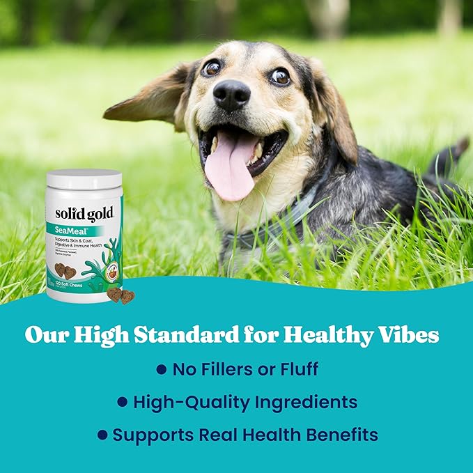 Solid Gold Cat & Dog Multivitamin Chews - Kelp, Omega 3 & Vitamins for Dental, Digestive, Immune, Skin & Coat Health - Multi Vitamin for Dogs & Cats - Sea Kelp Based Soft Chew for All Ages - 120ct