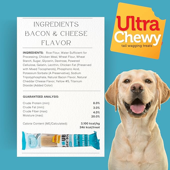 Ultra Chewy Favorites Double Treat Bones, Made in The USA, Healthy Treats, Easy to Digest, Promotes Dental Health (Assorted Flavors, 2 Packs/9 Bones Per Pack)
