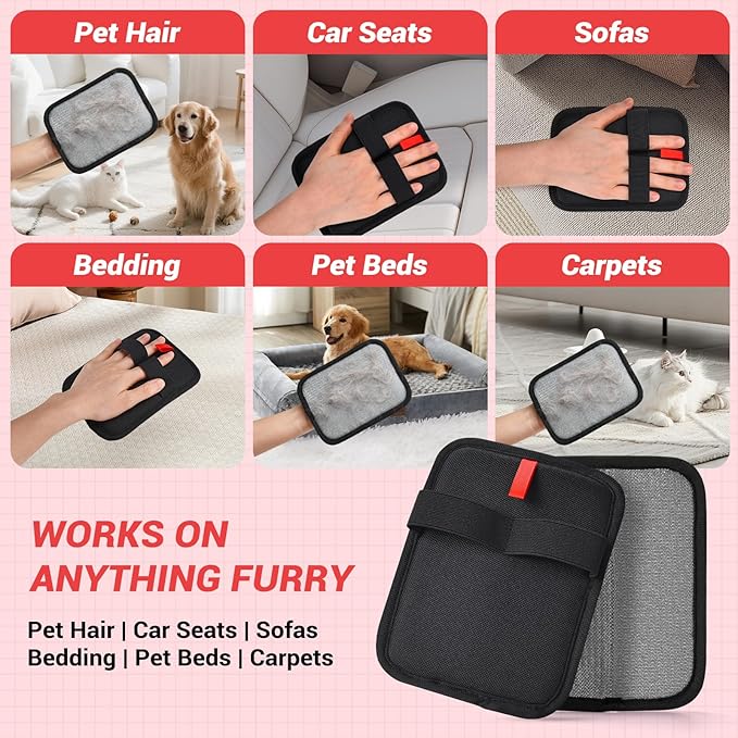 2 PCS Electrostatic Pet Hair Removal Glove, Upgraded Reusable Grooming Gloves for Dogs & Cats, Efficient Fur Remover for Couch, Car Seat, Furniture, Carpet, Animal Fur Removal Tool