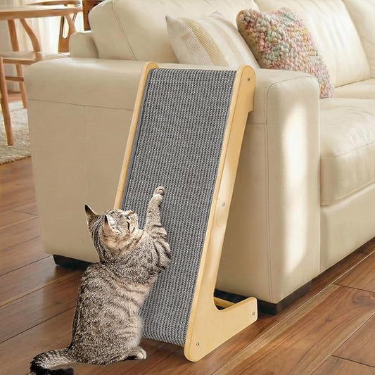 PETKARAY L Shape Cat Scratcher, Sisal Kitty Scratching Ramp, Vertical Scratch Pad for Indoor Cats, 25.2" Furniture Protector with Catnip, Grey