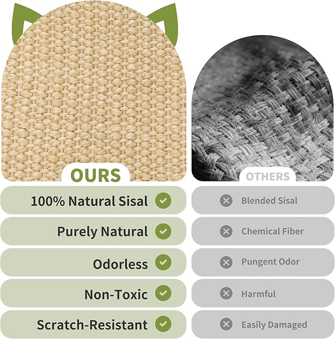 HOTEAGLE Sisal Cat Scratcher Pad Indoor -Natural Cat Hammock for Scratching and Lounging, Durable Wooden Cat Bed Ideal for Large/Small Cats