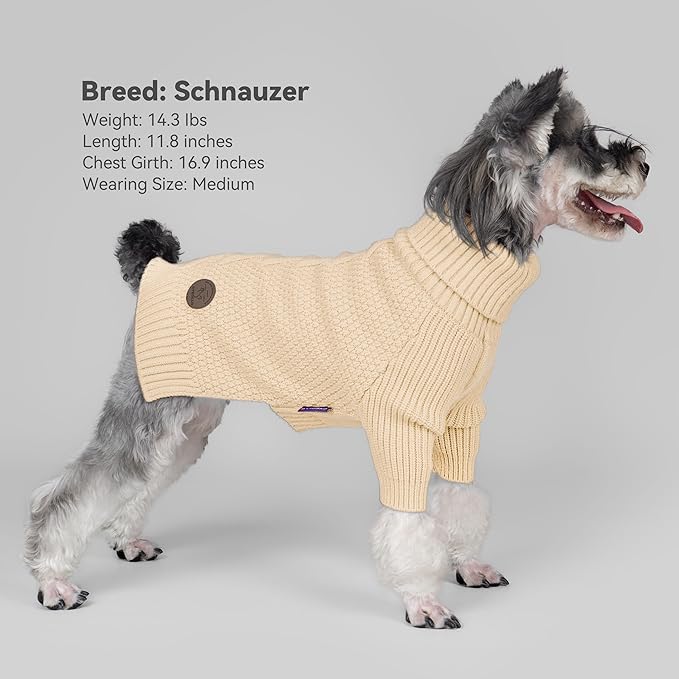 cyeollo Dog Sweater Turtleneck Knitted Sweaters with Long Sleeves Winter Dog Clothes Sweaters for Small Dogs Beige