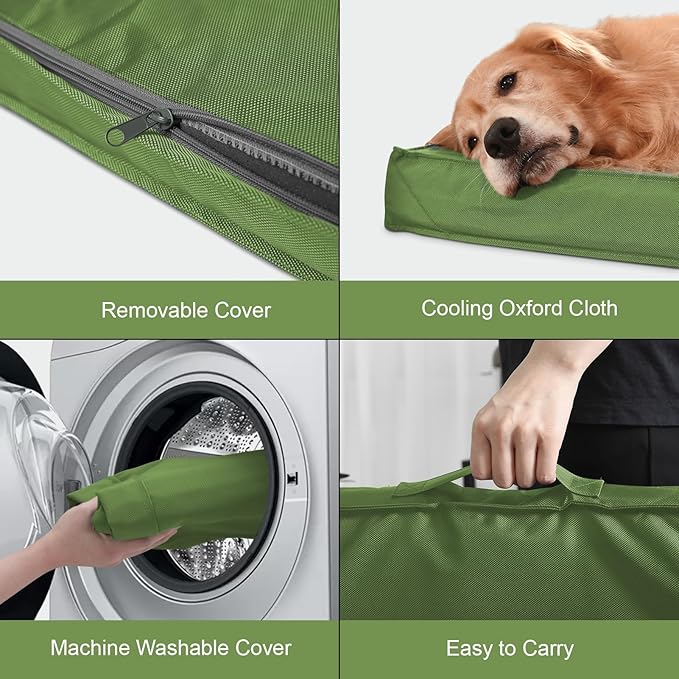 Outdoor Extra Large Dog Bed, Jumbo Waterproof Dog Bed for Large Dogs, Orthopedic Egg Crate Foam Pet Mat with Removable Oxford Cooling Cover, Light Green