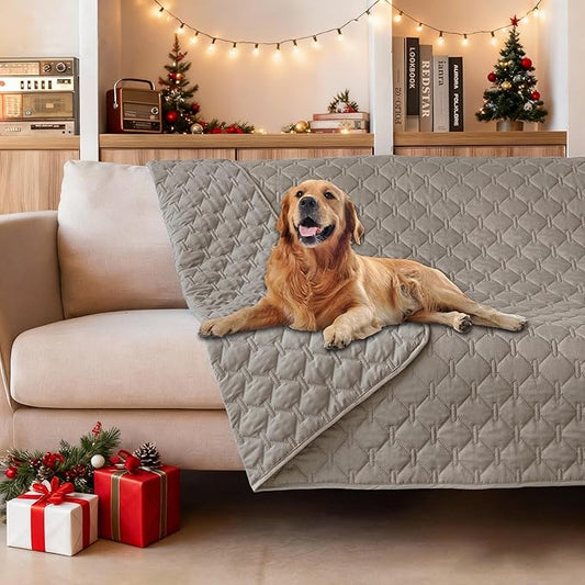 gogobunny 3X Stronger Waterproof Pet Blanket, Scratch Proof Furniture Protector for Dogs Cats, Reversible Cover 52x82 Inch, Dark Stone