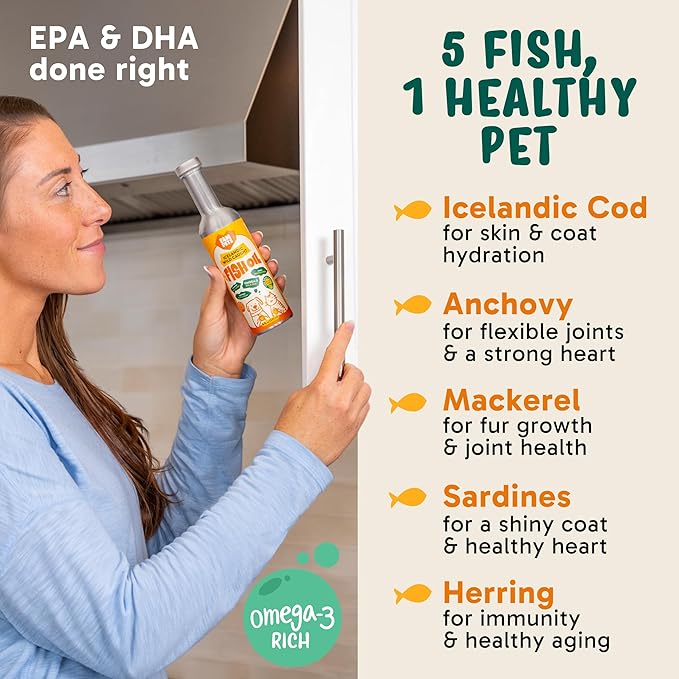 Omega 3 Fish Oil for Dogs (8 oz) - Premium Icelandic Liquid Dog Fish Oil Supplement with EPA DHA for Skin, Coat & Joint Health - Natural Pet Supplement - Leak-Free Aluminum Pour Bottle
