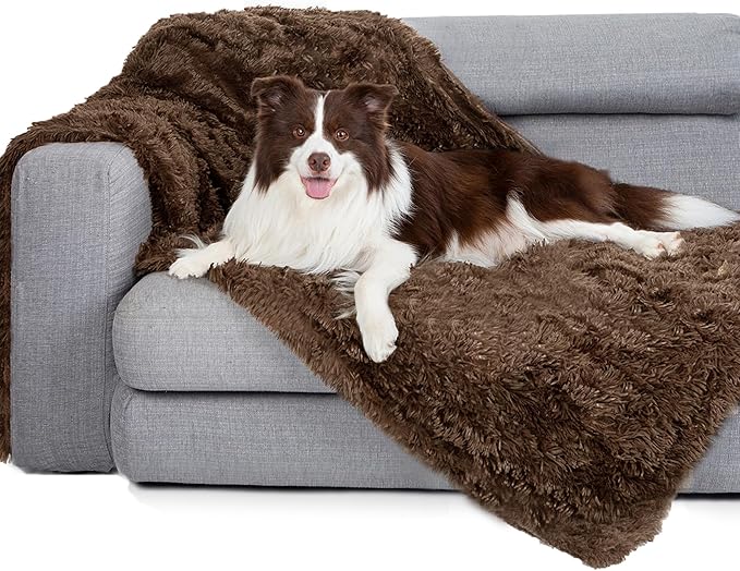 gogobunny Waterproof Dog Blanket for Large Dogs, Cats, Puppy, Reversible Faux Fur Pet Throw Blanket, Washable, Calming Furniture Protection for Sofa Bed (33x77 Inch (Pack of 1), Chocolate)
