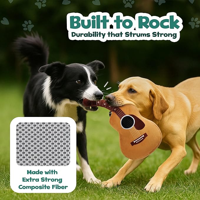 Acoustic Guitar Dog Toy – Christmas & Birthday Dog Gift, Interactive Squeaker & Crinkle, Plush & Cute, Fun Puppy Stocking Stuffer