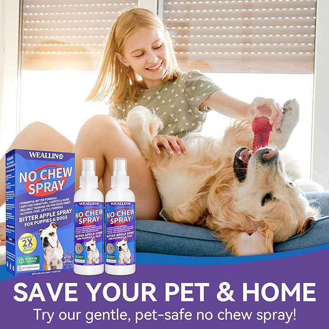 2 Pack No Chew Spray for Dogs, Bitter Apple Spray for Dogs Natural Training Aid for Dogs & Puppies, Stop from Chewing and Biting on Furniture, Shoes, Plants, Indoor & Outdoor Use, No Alcohol & Stain