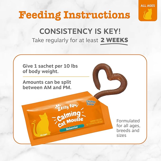 Zesty Paws Calming Mousse for Cats - Composure & Relaxation for Stress & Separation - Cat Calming Supplement with Ashwagandha, L-Theanine, Valerian Root & Vitamin B1-14 Count