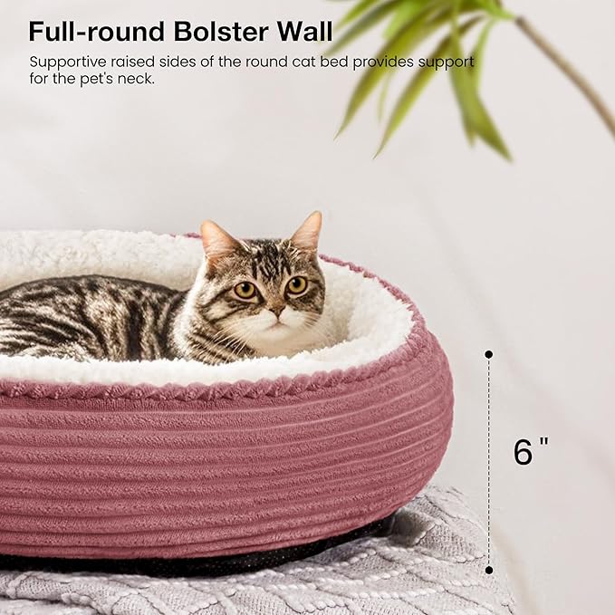 Love's cabin Round Donut Cat and Dog Cushion Bed, 20in Pet Bed for Cats or Small Dogs, Anti-Slip & Water-Resistant Bottom, Super Soft Durable Fabric Pet beds, Washable Luxury Bed Dusty Rose Stripe