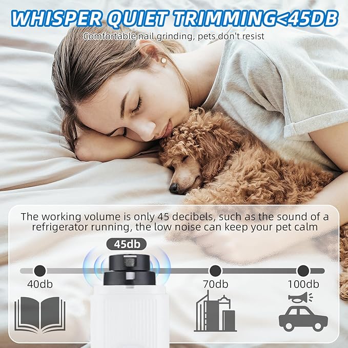 Silent Dog Nail Grinder, Cat Nail Safe Cut Cat Nail Trimmer, Dog Nail Trimmers, 2026 New Two Adjustable Low-Vibration Ultra-Quiet Under 40db ＆ Powerful Enough for All Cats ＆Dogs (White)