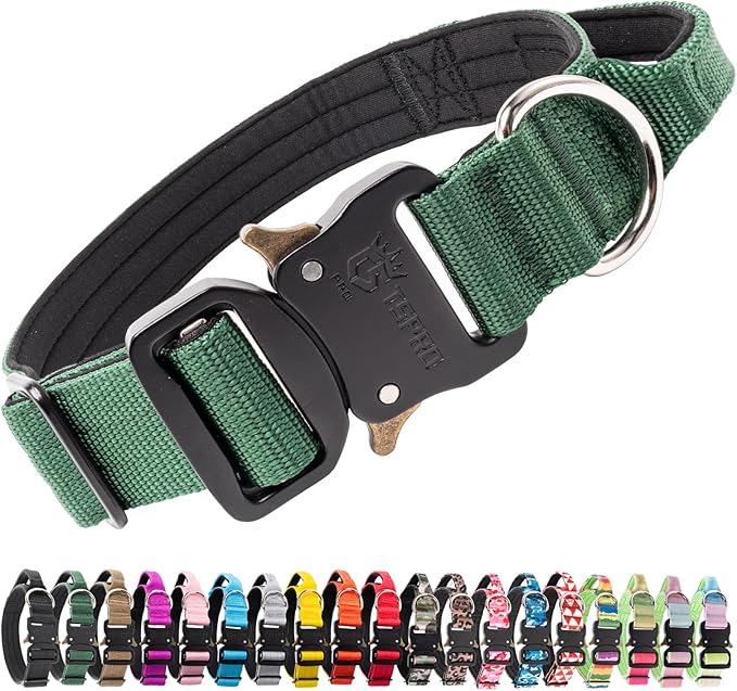 TSPRO Premium Dog Collars Tactical Dog Collar with Handle and Heavy Duty Quick-Release Metal Buckle Durable Thick and Adjustable for Medium to Large Dogs (Green M)
