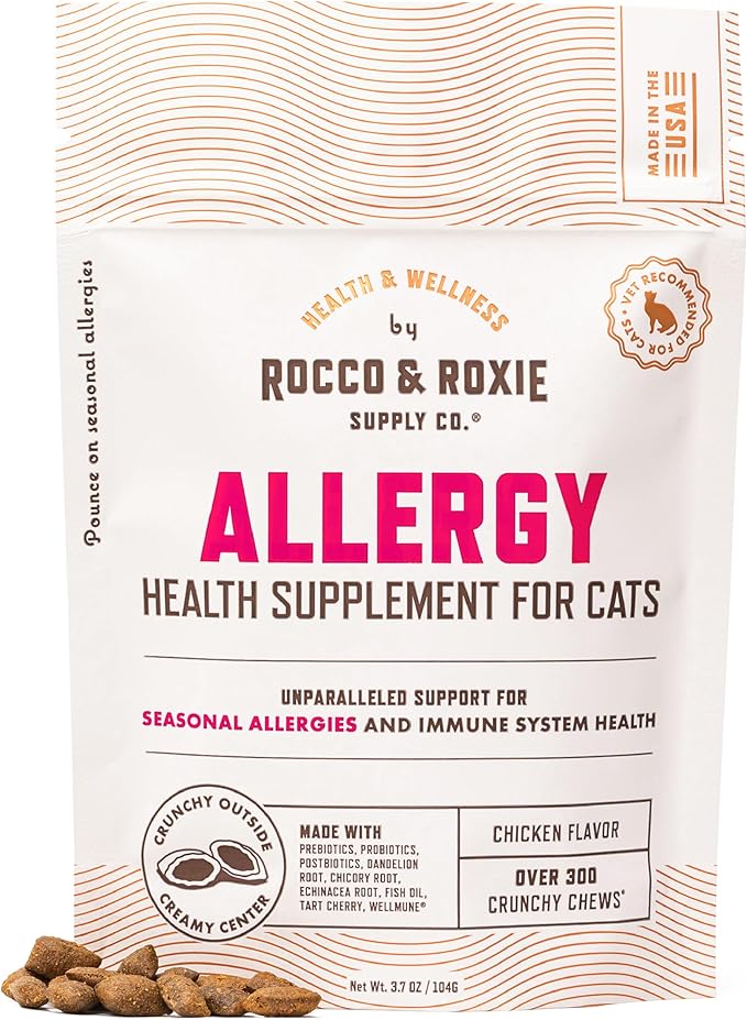 Rocco & Roxie Seasonal Allergy Relief for Cats, Cat Supplements & Vitamins, Probiotics to Support Gut Health, Fish Oil for Skin, Sneezing & Itching from Seasonal Allergies, Tart Cherry Immune Support