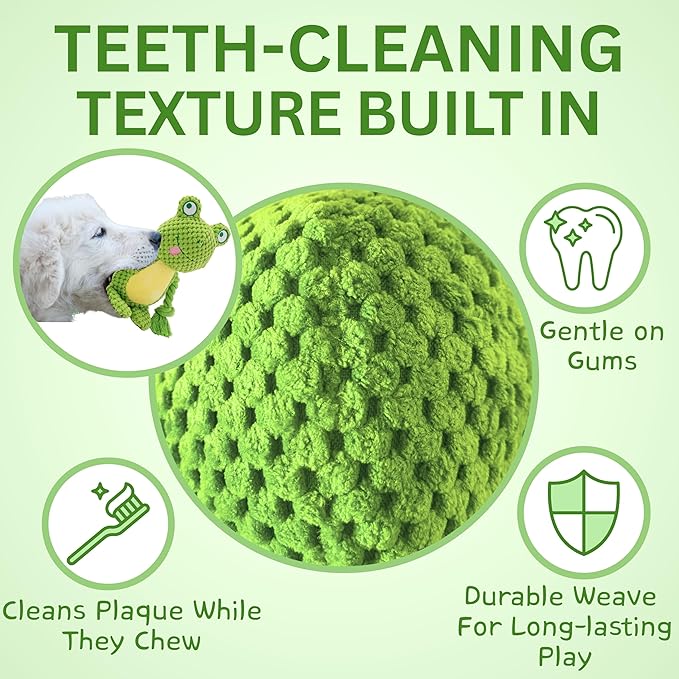 Plush Dog Toys, 3-Pack Variety Set with Squeaker, Crinkle Paper, Rope, Non-Toxic, Soft & Durable, Teething Puppy Toys- Farm Friends or Jungle Pals, 9.45 x 3.94 inches (Farm Friends)