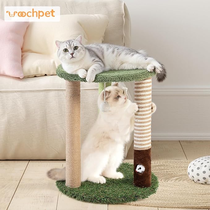 Cat Tree Tower with 3 Scratcher Posts 22inch Tall Cat Tree Sisal Scratching Posts with Fun Cat Toys for Kitty and Adult Cats Small Cat Tower and Perch Bed for Indoor Cats (Green)