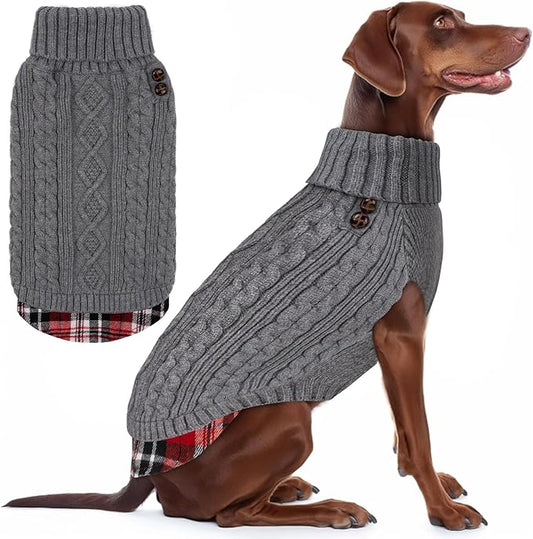 KYEESE Dog Sweater Soft Pullover Dog Sweaters for Large Dogs Warm Turtleneck Large Dogs Sweater with Gingham Patchwork Comfy Pet Coat for Fall Winter Cold Weather