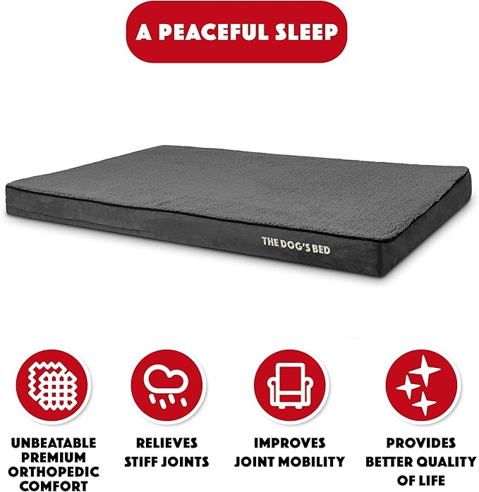 The Dog’s Bed Orthopedic Memory Foam Jumbo Dog Bed, XXXL Grey Plush, Pain Relief for Arthritis, Hip & Elbow Dysplasia, Post Surgery, Lameness Supportive, Waterproof Washable Cover, Veterinary Approved
