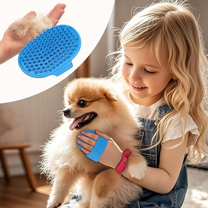 Ultra-Soft Pet Grooming Brush with Adjustable Ring - Ideal for Dogs & Cats of All Hair Types - Bath, Shower, Dog Shampoo Brush & Massage Tool (Blue, 1-Pack)