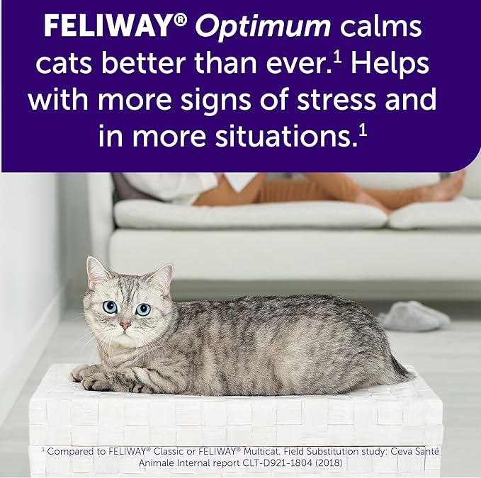 FELIWAY Aroma Diffuser, Optimum Cat, Enhanced Calming Pheromone, 48 mL | 30 Day | Starter Kit | Translucent | Pack of 2
