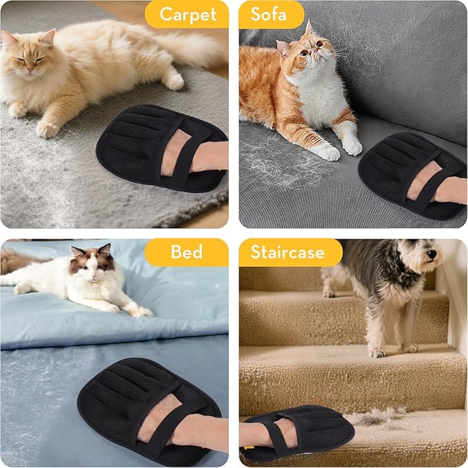 4PCS Pet Hair Removal Glove Set- Reusable Pet Hair Removal Tool for Cats & Dogs, Electrostatic Gloves Pet Hair Remover for Couch, Carpet, Furniture, Car, Bedding, Easy Cleaning & Grooming Tool