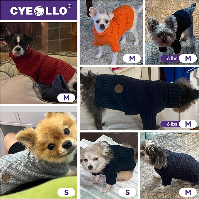 cyeollo Small Dog Sweater with Long Sleeves Turtleneck Knitted Warm Dog Clothes Puppy Sweaters for Small Dogs, Grey S