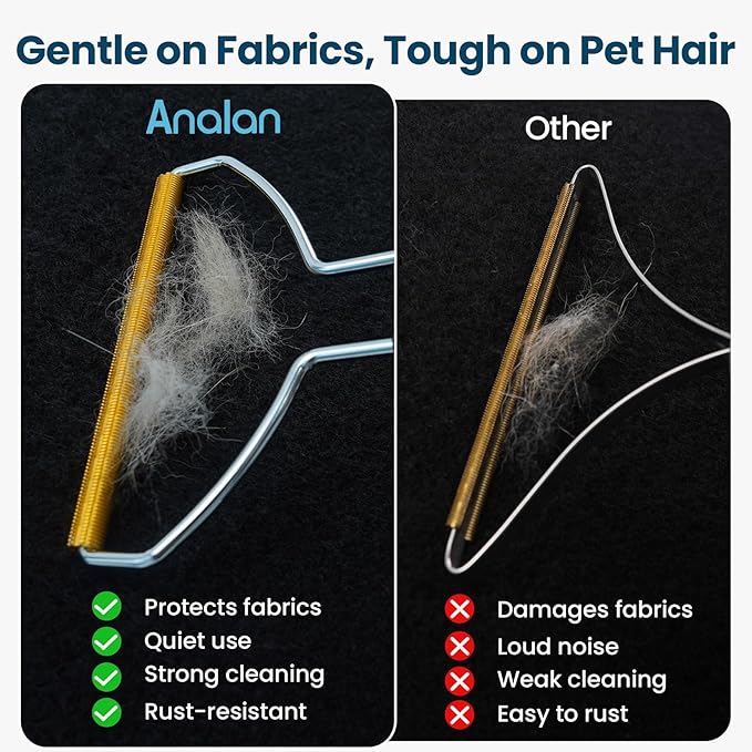 Analan 3-in-1 Pet Hair Remover & Grooming Set for Dogs & Cats – Self-Cleaning Brush for Shedding, Cat Brush, Metal Fur Remover for Couch Carpet & Car, and Rubber Tool for Clothes & Bedding