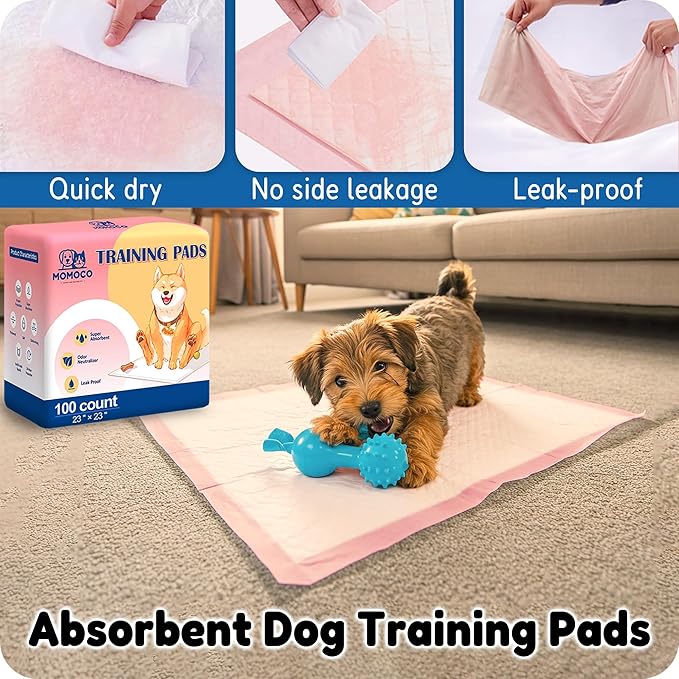 MoMoCo Puppy Pads, 23"x23"-100 Count Dog Pee Pads, Super Absorbent Disposable Dogs Training Pads , Leak-Proof, Quick-Drying Dogs Potty Pads for Doggies Puppies
