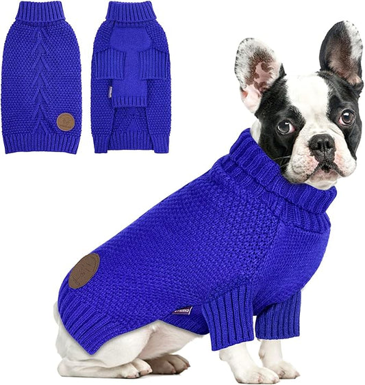 cyeollo Dog Sweater Pullover Turtleneck for Dogs, Classic Knitwear Fall Winter Cold Weather Doggie Clothes Warm Pet Apparel Small Medium Large Dog Sweaters, Royal Blue S