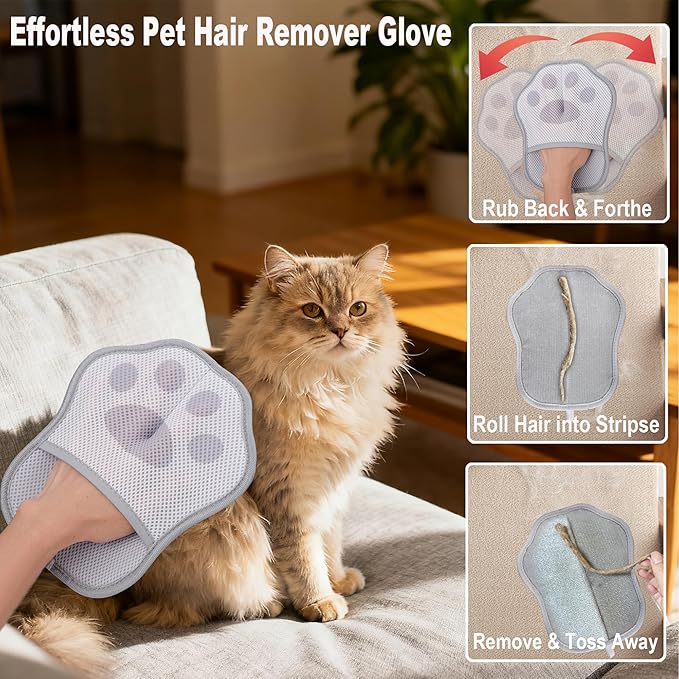 Pet Hair Removal Glove for Cats & Dogs, Reusable Electrostatic Pet Hair Remover Tool, Lint Brush for Couch, Clothing, Carpet, Car Seat