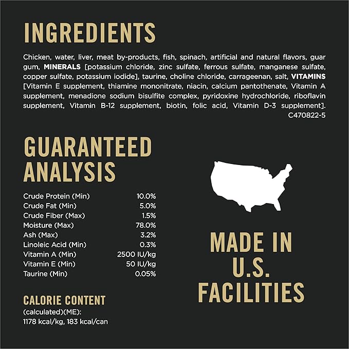 Purina Pro Plan Grain Free Pate Wet Cat Food, Complete Essentials Chicken and Spinach Entree Classic - (Pack of 24) 5.5 oz. Cans