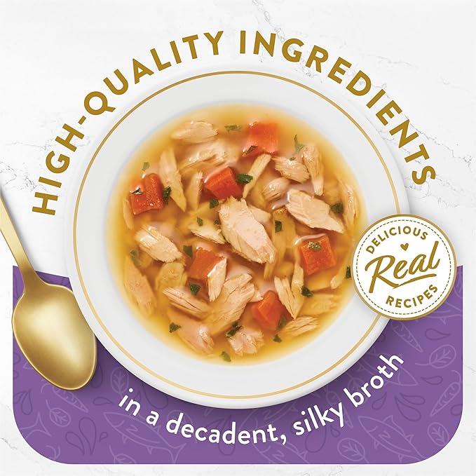 Purina Fancy Feast Lickable Senior Wet Cat Food Broth Topper Classic with Skipjack Tuna and Vegetables - (Pack of 16) 1.4 Oz. Pouches