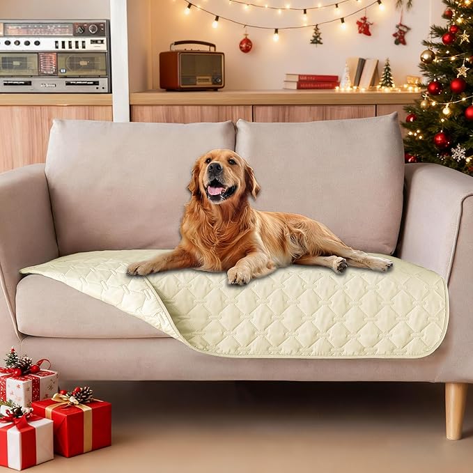 gogobunny 100% Double-Sided Waterproof Dog Bed Cover Pet Blanket Sofa Couch Furniture Protector for Puppy Large Dog Cat, Reversible (32x53 Inch (Pack of 1), Dark Cream/Light Cream)
