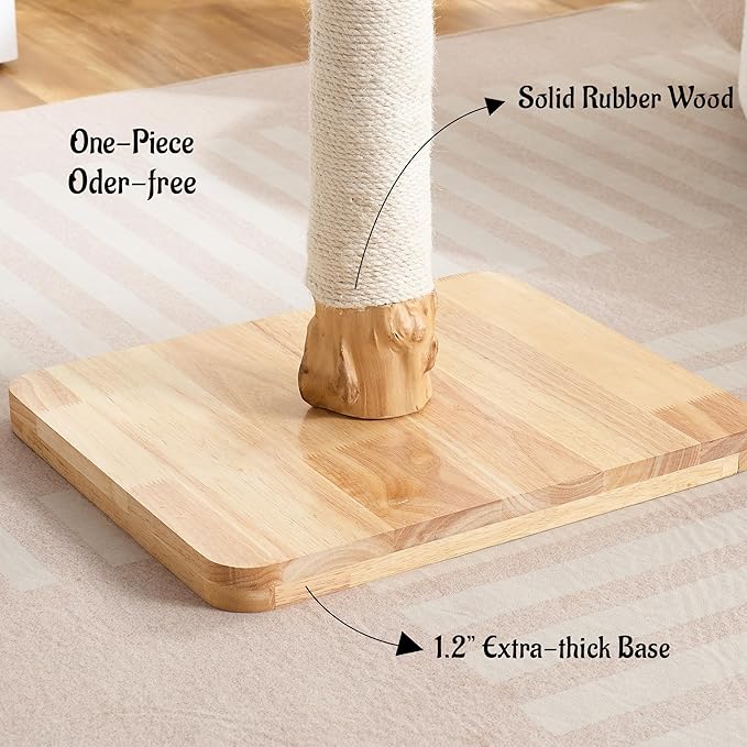 29" Tall Cat Scratching Post for Indoor Cats Adults, Extra-Stable & Natural Solid Wood Scratching Post Sisal Scratcher with Hanging Funny Ball, White