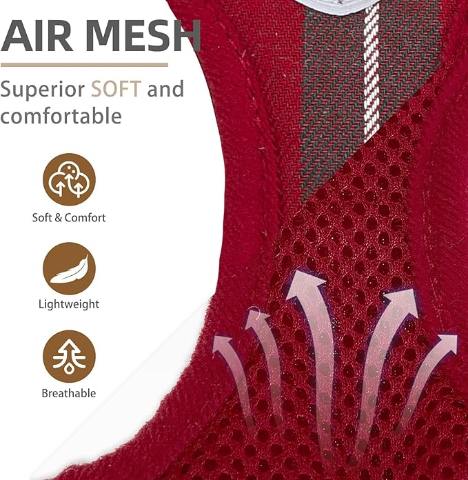 PUPTECK Adjustable Pet Harness Collar and Leash Set Step in for Small Dogs Puppy and Cats Outdoor Training and Running, Soft Mesh Padded Reflective Vest Harness,XXS,New Red