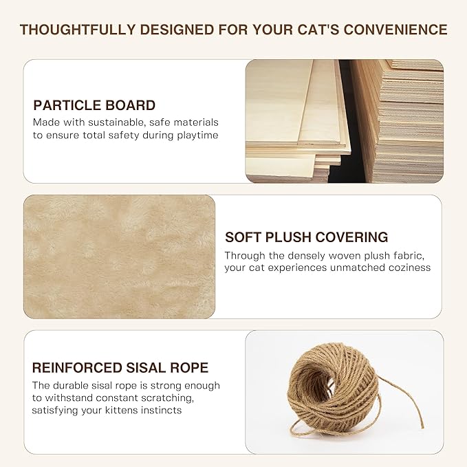 20-in-1 Cat Wall Shelves, Wall Mounted Pet Furniture w/Plush Fabric, Cat Climbing Wall System, 63'' Cats Tower w/Scratching Posts, Cats Shelf with 40''L Tunnel, Condos, House, Step and Ladder