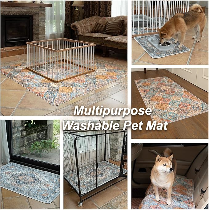 nunubaby Washable Pee Pads for Dogs, Stylish, Non-Slip and Leak-Proof Pee Pads. Reusable Potty Pads for Dogs for Crates and Floors.(Cream/Multi, 24" x36" )