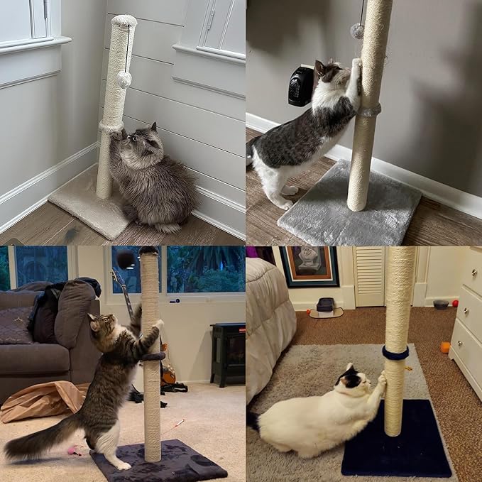 Dimaka 34" Height Tall Cat Scratching Post, Claw Scratcher with Sisal Rope and Covered with Soft Smooth Plush, Vertical Scratch [Full Strectch] Cats (Beige, 34 inches for Large Cats)