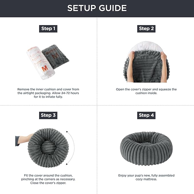 Bedsure Donut Large Dog Bed - Washable Faux Fur with Corduroy Fleece & Anti Slip Bottom, Round Pet Bed with Removable Cover, Cream, 36x36x8 inches