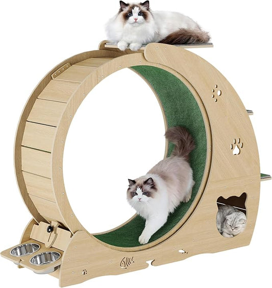 4-in-1 Cat Wheels for Indoor Cats, 40 Inch Large Cat Exercise Wheel, Running Treadmill Wheel with Carpeted Runway, Scratcher