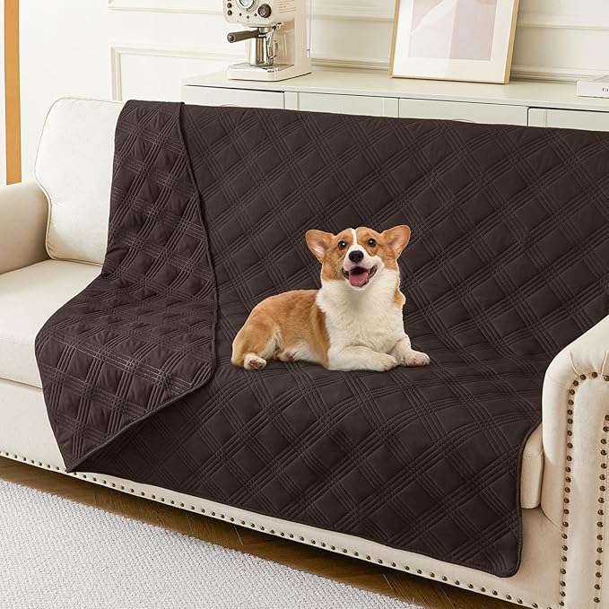 hyha Waterproof Dog Blanket, Reversible Pet Bed Blanket, Soft Sofa Couch Cover for Dogs Washable, Waterproof Pet Couch Covers for Sofa Puppy Cats Furniture Protector(68"x82", Chocolate/Chocolate)