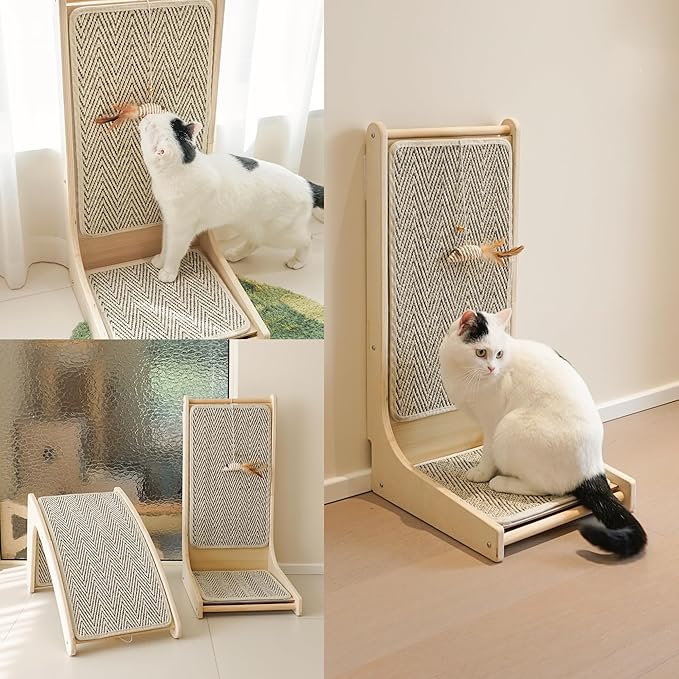 PETKARAY Cat Scratcher, Sisal Cat Scratch Pad, L Shape Scratching Board for Indoor Kitty, Floor Mounted Scratcher with Mouse Toy Catnip