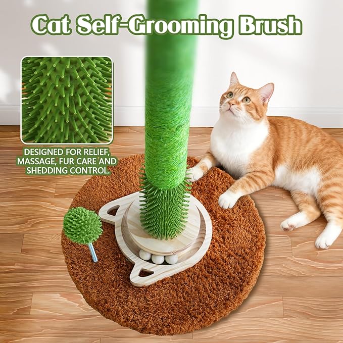 2025 New DIY 9+ Installation Styles Cactus Cat Scratching Post with Self-Grooming Brush and Ball Toy | Modular Sisal Cat Scratching Post for Indoor Cats and Kittens, Customizable Cat Furniture